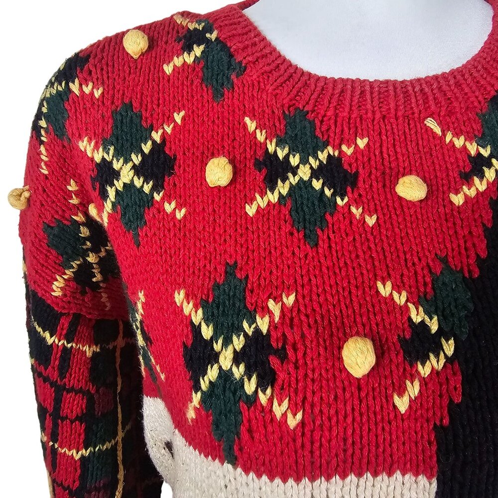 Vtg 1990 Eagles Eye Tartan Plaid Sweater Sz M Hound Dog Pipe Ugly Christmas - Picture 11 of 12